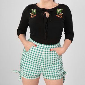 Collectif Green Rylee Gingham Bow Shorts UK 14